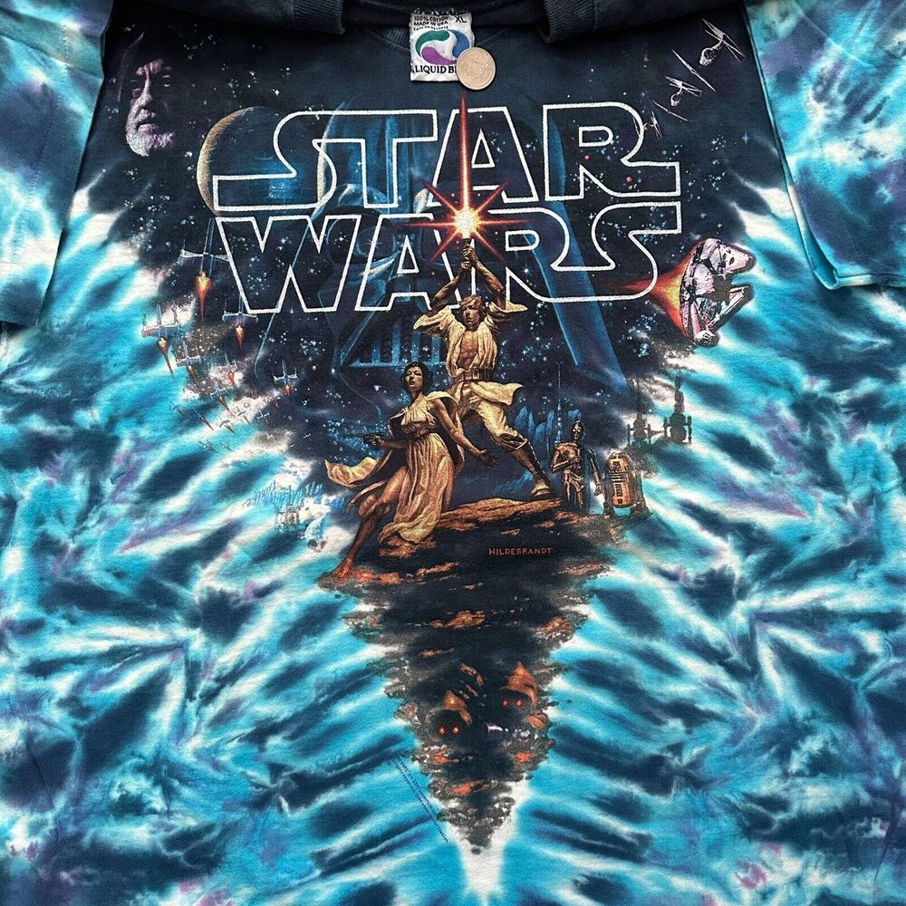 Vintage 1997 Liquid Blue Star Wars Tie Dye T-Shirt XL Hildebrandt Lucasfilm
